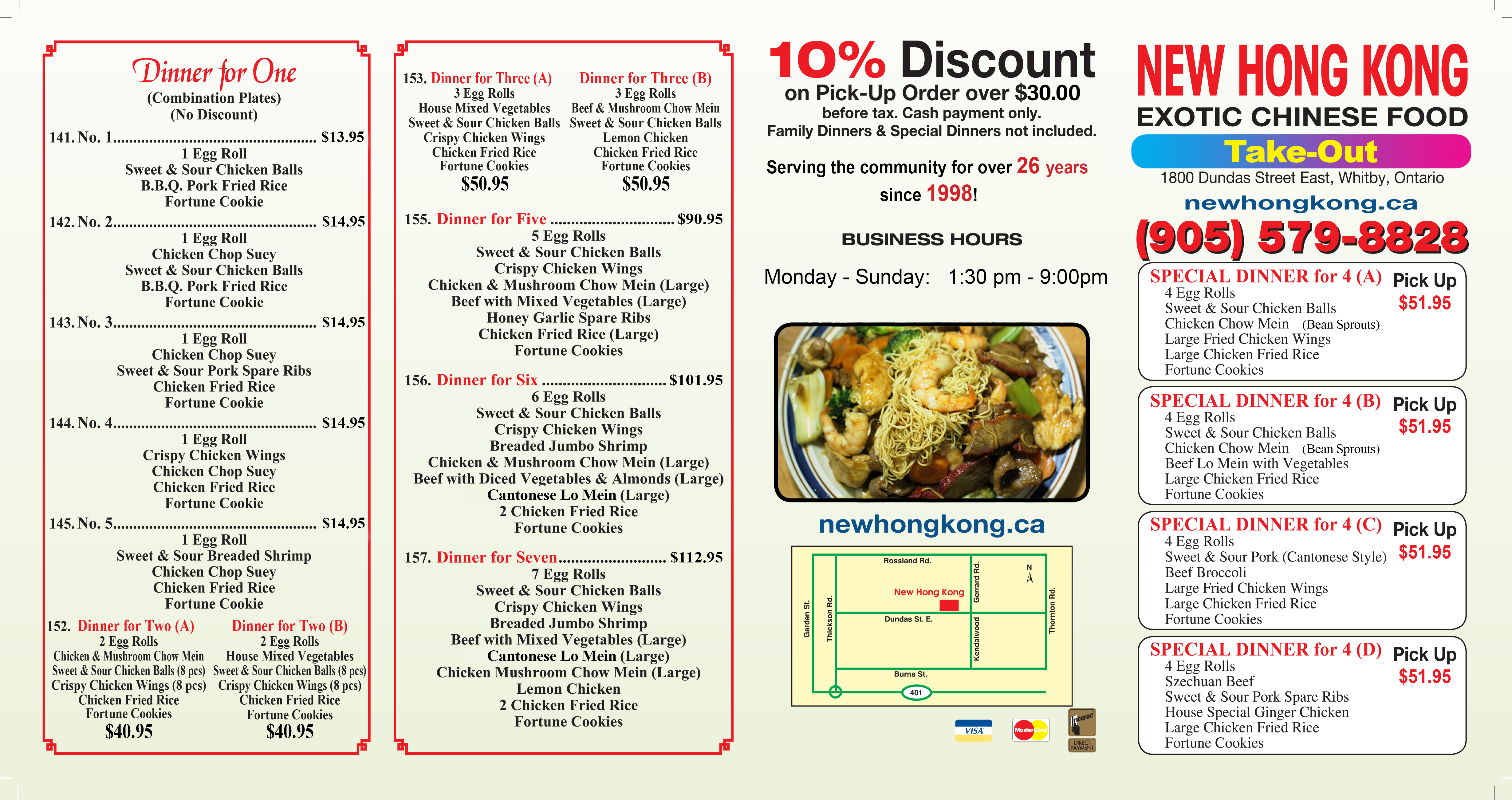 Chinese Take Out and Delivery Menu New Hong Kong Durham Ontario